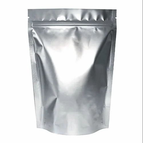 Silver Stand Up Zipper Pouch - Plastic Material, Plain Pattern Design | Food Packaging Solution, Durable and Stylish