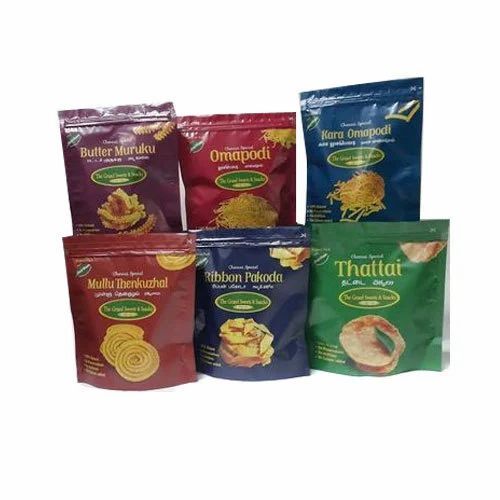 Snacks Food Packaging Pouch - Plastic, Multi Color | Printed Design for Versatile Snack Storage and Presentation