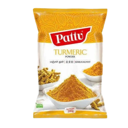 Turmeric Powder Packaging Pouch - PET Multi Color Rotogravure Printed Glossy Finish with Multi Layer Lamination , Pillow Pouch Heat Sealed Closure