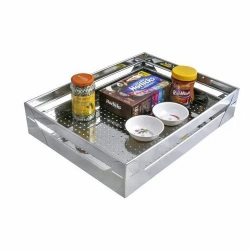 Stainless Steel Perforated Kitchen Basket - Durable and Fine Finished, Polished Silver, Customized Size, Enhanced Kitchen Utility