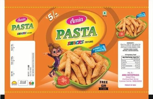 Pasta Snacks Packaging Pouch - Plastic Material, Multi Color Design | Printed Pattern for Eye-Catching Presentation