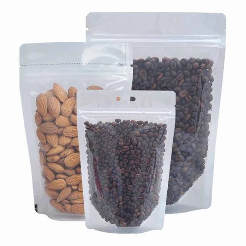 Transparent Standup Zipper Pouch - HDPE Material Plain Pattern Transparent Color | Ideal for Various Packaging Applications