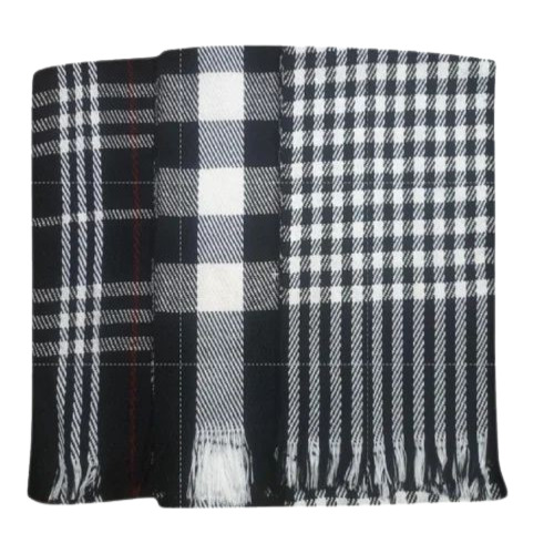 White Black Muffler - Woolen, Multicolor, Classy Checked Design | Anti-Wrinkle, Washable, Warm and Soft for Winter Use, Suitable for Adult Males