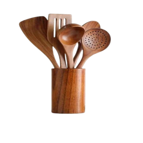 Idli Dosa Wooden Spoon Set - Polished Round 12 Inch | Brown Designer Shape, Box Packaging, 500 Grams, Ideal for Kitchen Use