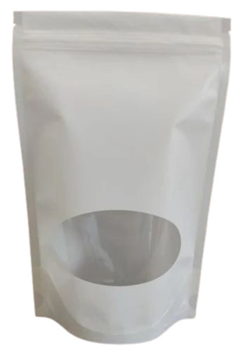 Window Stand Up Zipper Pouch - 100 gm, 200 gm, 400 gm Size | Plain White Polyester, 75 GSM Material, Stand Up Bag Type