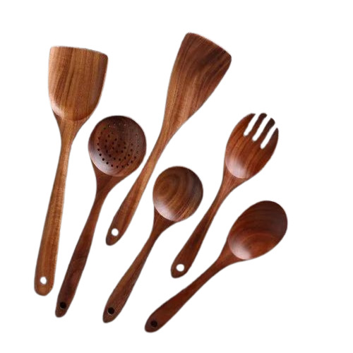 Wooden Spoon Set - 12 Inch , Brown Polished Wooden Design with Round Shape | Ideal Kitchen Accessory for Cooking and Serving