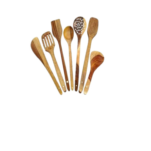 Wooden Spoons Set - Wooden, 12 Inch, Brown Color, Polished Finish | Designer Round Shape, Weight 500 Grams