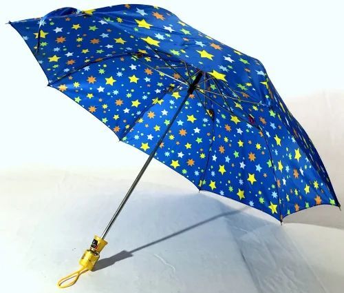 Manual Two Fold Umbrella - Polyester, 21x8 Inches, Blue | UV Protection, Plastic Handle, Lightweight, Ideal for Rain and Sun