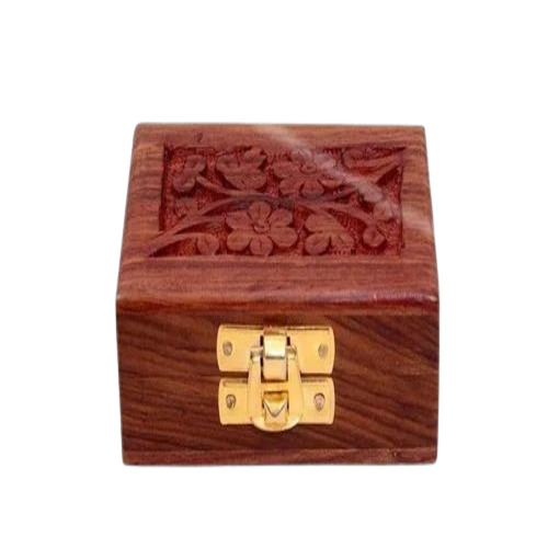 Earrings Wooden Jewellery Box - Wooden, 3x3 Inch, Brown | Handmade, Rectangle Shape, Portable Handle, Weighs 300 Grams