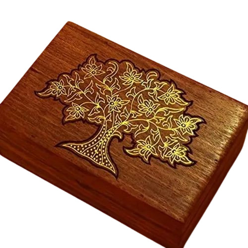 Vintage Wooden Jewellery Box - Wooden 15.2 x 10.2 x 5.1 Cm Brown | Portable Handle Handmade Rectangle Shape Jewellery Storage Solution