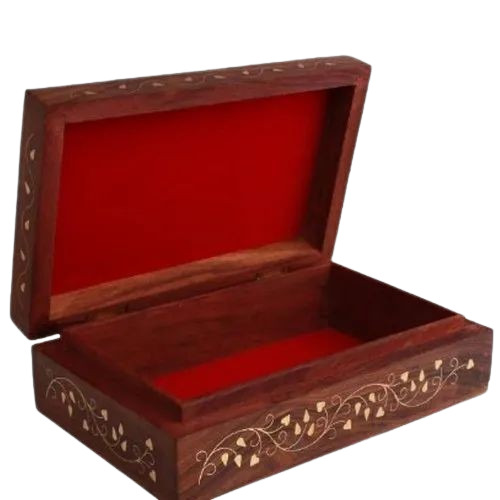 Wooden Designer Jewellery Box - Wooden, 15.2 x 10.2 x 5.1 cm, Brown | Handmade, Portable Handle, Rectangular Shape, Weighs 500 Grams
