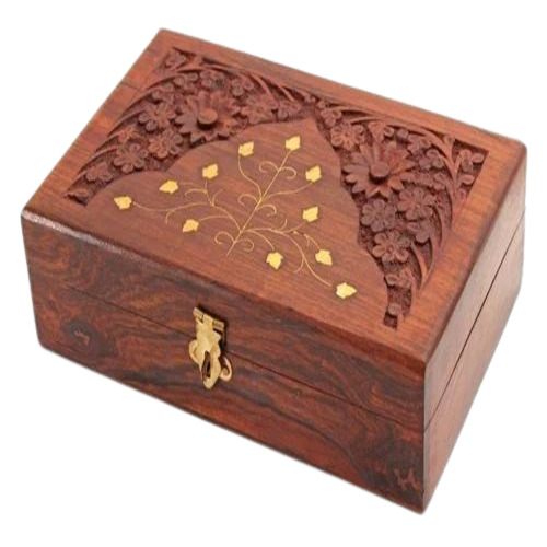 Wooden Jewellery Box - Wooden, 0.3 x 12.7 x 7.6 cm, Brown | Handmade Design, Portable Handle, Rectangular Shape, 500 Grams