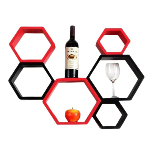 Wooden Wall Shelves - Multisize Square Shape, Red and Black Powder Coated Finish | Durable, Fancy Design, Easy to Clean