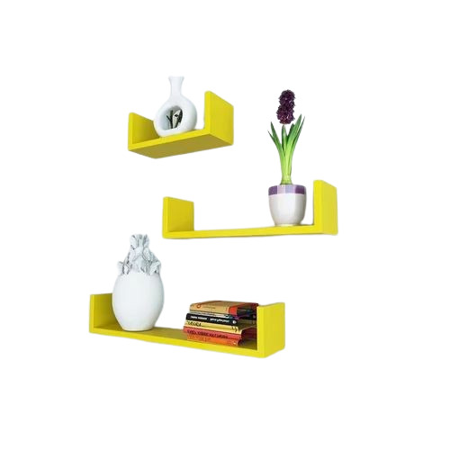 Yellow Wooden Shelf - Wood, Multisize, Square Shape, Modern Style | Durable and Fancy, Easy to Clean, Powder Coated Finish, Ideal for Wall Use