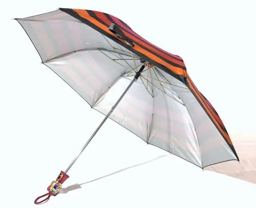 Polyester Manual UV Protection Umbrella - 21x8 inches, Silver Print Design | Foldable, Metal Shaft, Plastic Handle, Ideal for Rain and Sun