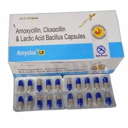 Amyclox LB Capsules - Amoxicillin, Cloxacillin & Lactic Acid Bacillus | Swift Manufacturing, Good Quality, 24 Months Shelf Life, Room Temperature Storage, Treats Multiple Bacterial Infections