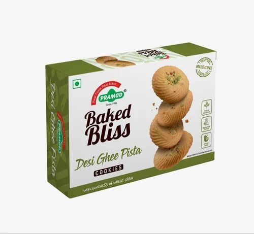 Desi Ghee Pista Cookies - 500 Gram Box | Round Shape, Sweet Taste, Gluten Free, Good Shelf Life- 12 Months