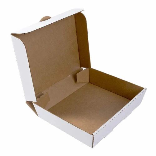Die Cut Folding Packaging Box - Corrugated Paper 10x10x3 Inches, White Square Design with 5 Kg Weight Holding Capacity