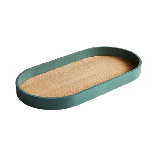 Mango Wood Serving Tray - Rectangular 15x9x1 Inch | Green Matte Finish, Ideal for Restaurant and Home Use, Plain Pattern