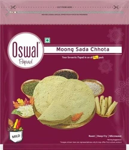 Oswal Moong Sada Chhota Papad - Moong Dal Form, 400 Grams Weight, 4 Months Shelf Life | Good Quality, Vegetarian, Packet Packaging