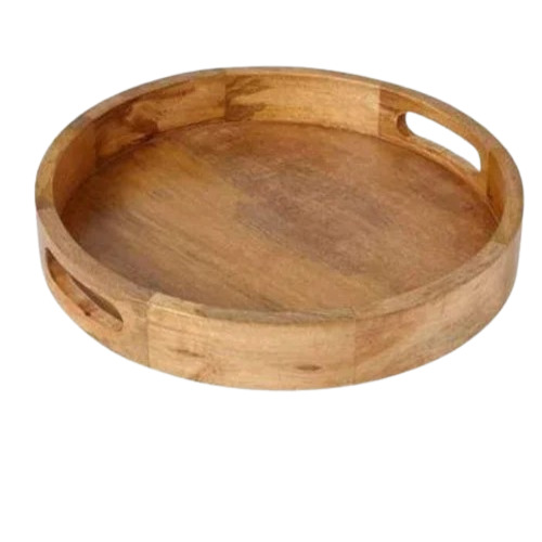 Round Wooden Serving Tray - 10x10 Inches, Brown with Natural Finish | Elegant Plain Design for Home and Restaurant Use