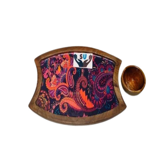 Wooden Round Platter With Bowl