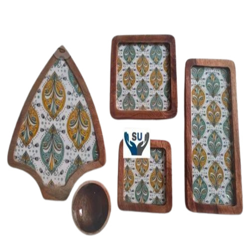 Wooden Shield Platter Set - 11 x 5 Inch, Glossy Finish, Eco-friendly Brown Multicolor Design , High Quality Wood