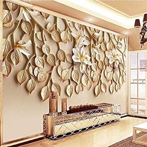 3D Wallpaper - PVC Material, 5mm Thickness, Floral Beige Design | Anti-Static, Fiberglass Wallpapers for Home Decoration