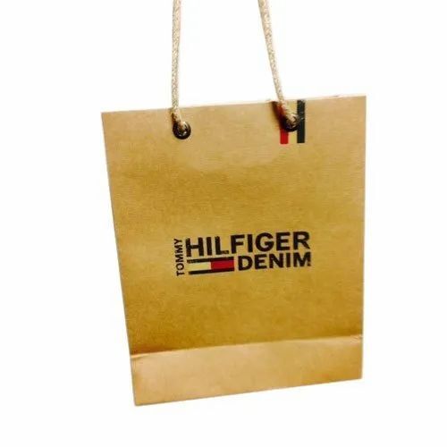 Kraft Paper Carry Bags - Rectangular, Brown Kraft Paper with Printed Design | Biodegradable, Moisture Proof, Recyclable, Rope Handles