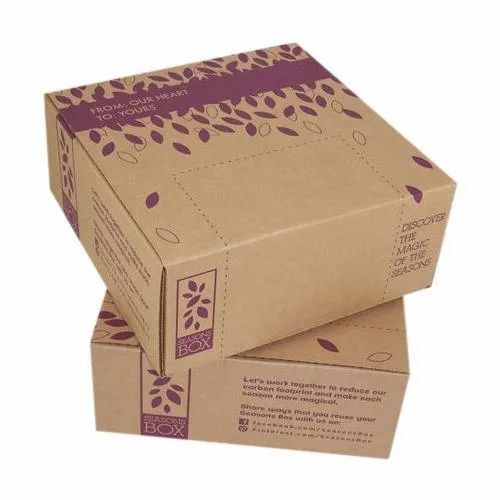 Printed Corrugated Boxes - Cardboard Material, 1.5 Kg Capacity, Brown Color, Square Shape, 3 Ply Strength | Perfect for Gift & Crafts