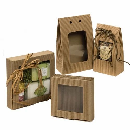 Window Paper Cartons Boxes - Brown Paper Material | Plain Design, Ideal for Versatile Packaging Applications