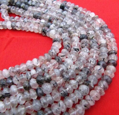 Natural Genuine Black Rutilated Quartz Rondelle Faceted Beads Size 7-8Mm - Material: Gemstone