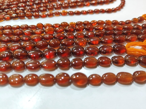 6 To 8Mm Natural Hessonite Garnet Beads Oval Plain Genuine Stone - Beads Colour: Red