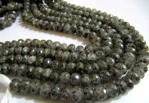 Natural Black Rutile Dot Quartz Rondelle Faceted 7 To 10Mm Beads - Material: Stone