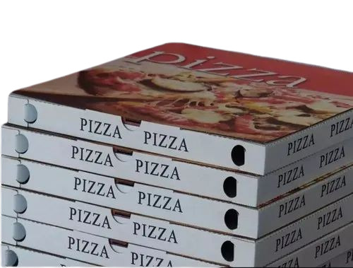 Pizza Packaging Box - Paper Material , Rectangular Shape, Multi Color Design, Single Wall 3 Ply, Printed Surface with Laminated Coating, 115/125 GSM