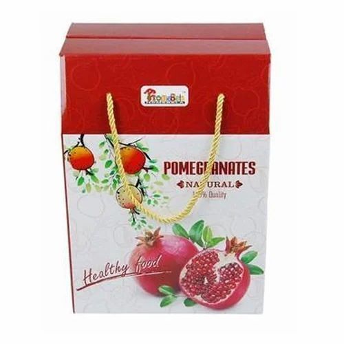 Pomegranates Packaging Box - Virgin Kraft Paper, Rectangular, Multi Color | Single Wall 3 Ply, Laminated Coating, Foil Stamping