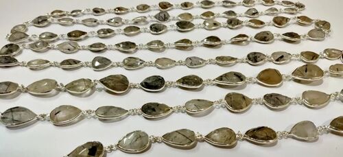 10x14mm to 15x20mm Natural Black Rutilated Quartz Pear Shape Chain