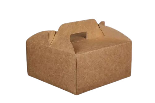 Handle Cake Box - Kraft Paper 10x10x5 Inch Brown Square Design | Eco-Friendly Packaging