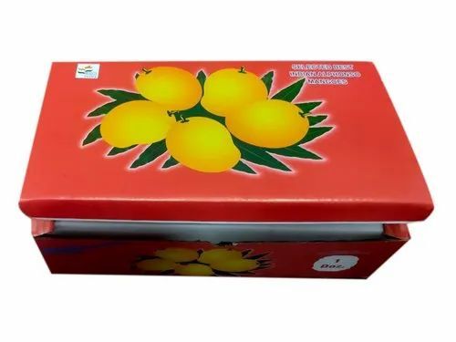 Mango Packaging Box - Corrugated, 6 x 12 Inches, Multi Color, Rectangular | Disposable, Matte Finish, 1 kg Capacity, Flexo Printed