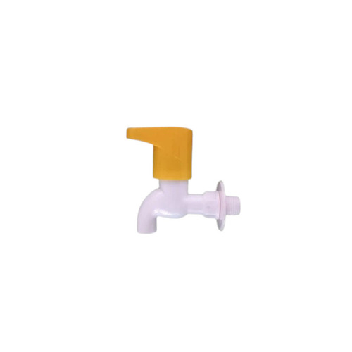 PVC Bib Cock - PVC Material Round Shape Glossy Finish White & Yellow Color | Wall Mounted Design for Bathroom Fitting