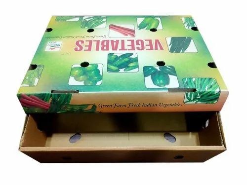 Vegetable Packaging Box - Corrugated, 6 x 12 inches, Multi Color, Matte Finish, Disposable, Printed Design | Rectangular Shape, 2 kg Capacity