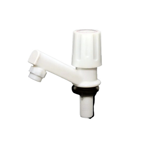 White Pillar Bib Cock - 50mm Round Size | Glossy White and Blue PVC, Wall Mounted Design