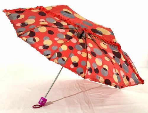 KKIWI Umbrella - Polyester Material, 3 Fold Design | Multicolor Satin Print, Metal Shaft, Plastic Handle, Ideal for Rain and Sun