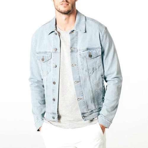 Denim Jacket - Denim Fabric, Regular Fit, Blue Color | O-Neck Collar, Bead Decoration, Anti UV Feature, Customizable Size