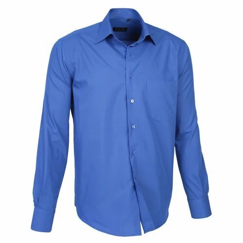 Formal Shirt - Cotton, Customized Size, Blue | Regular Fit, Button Down Collar, Full Sleeves, Breathable, Machine Washable, Plain Design