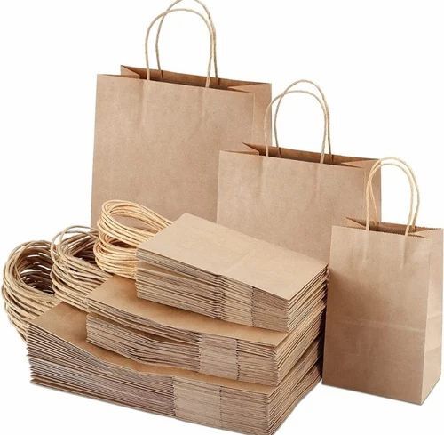 Brown Paper Shopping Bag - 12x14 Inches, 2kg Max Load, Biodegradable, Moisture Proof, Recyclable, Rope Handle, Plain Design