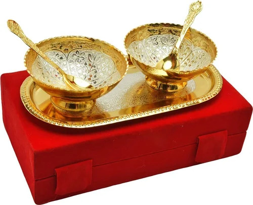 Gold Plated Lotus Bowls - 0.300 Grams Pure Silver Finish Golden & Silver Brass | Home Decoration All Size Options