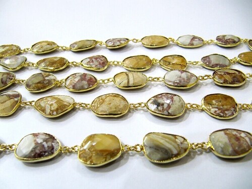 Natural Fancy Jasper Nugget Briolette Connector Chain - Color: Multi
