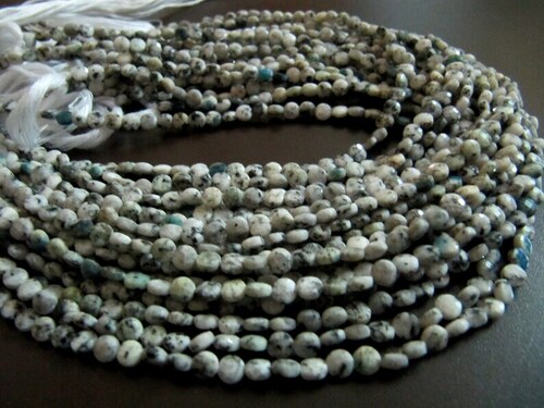 Natural K2Nite Jasper Faceted Round Coin Shape Briolette Beads Size 4Mm - Color: White