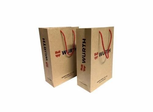 Printed Kraft Paper Bag - Kraft Paper, 4 Kg Capacity, Brown Color, Printed Design | Biodegradable, Moisture Proof, Recyclable, Rope Handle